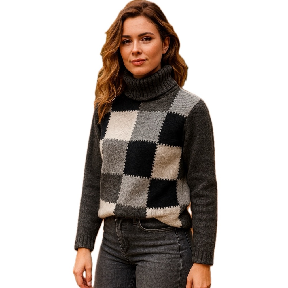 EDDIE BAUER | ⭐️ HOST PICK Geometric Checker Patchwork Square Lambs Wool Sweater